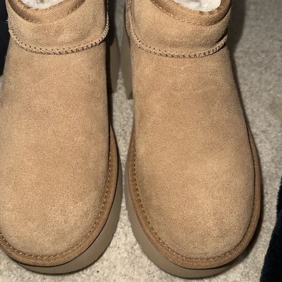 Ugg Women's Tan Platform Ankle Boots, ultra mini new heights - Picture 9 of 10